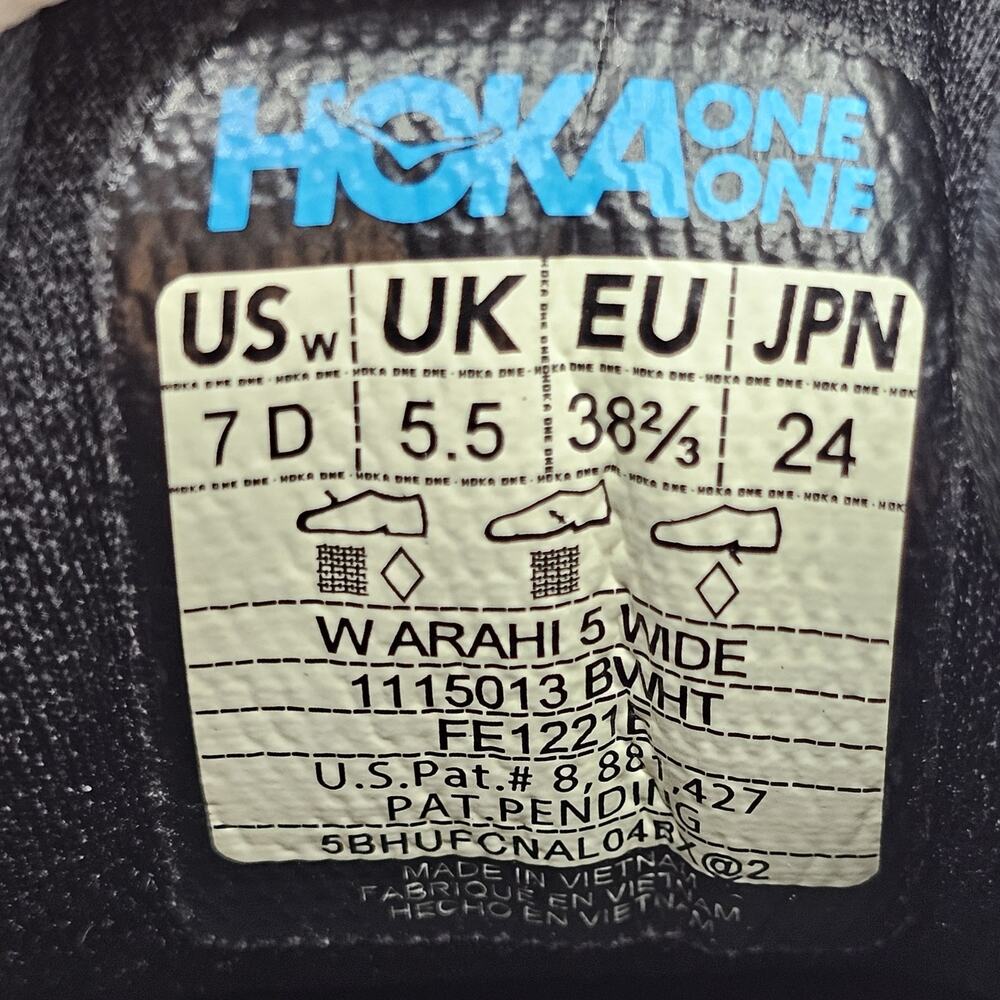 Hoka One One Arahi 5 Wide Black White Womens 7 D UK 5.5 Running Shoes - Picture 10 of 10